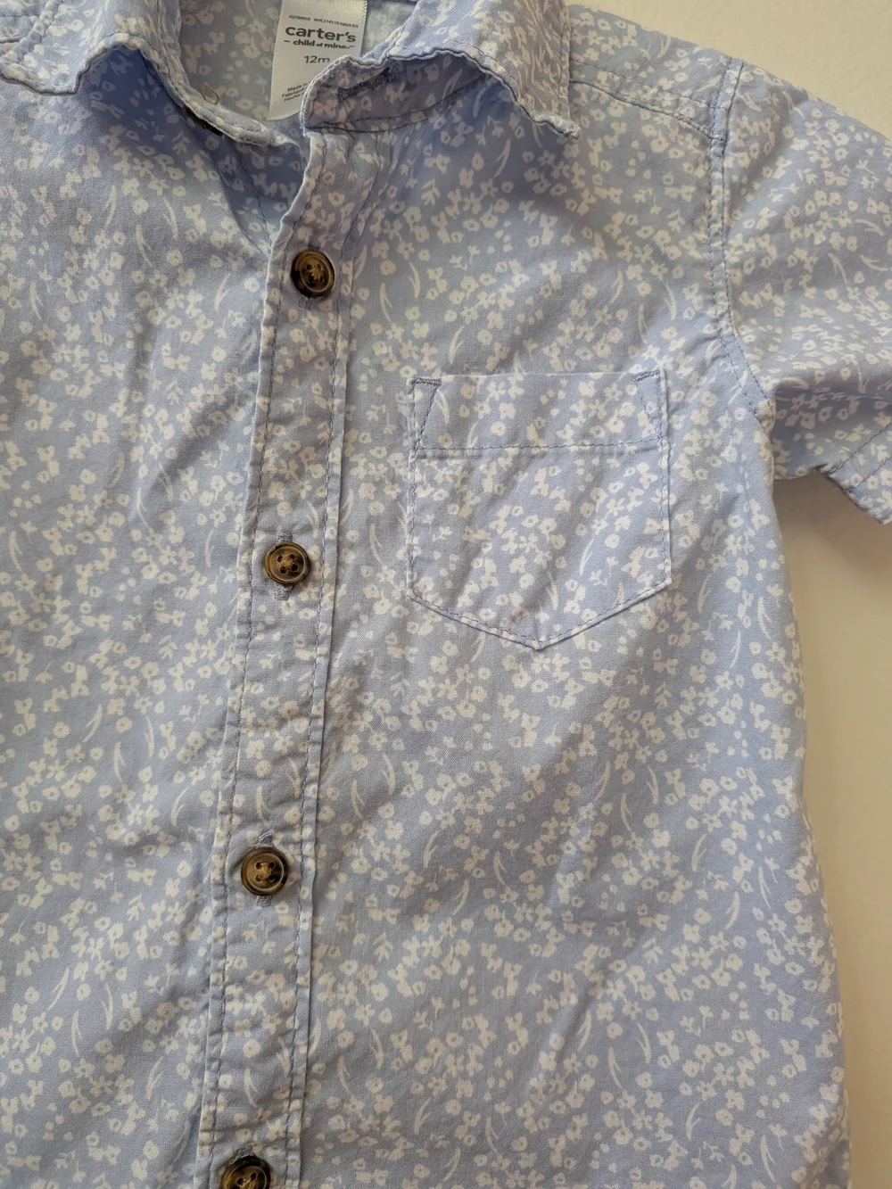 Carter's Light Blue Floral Short-Sleeve Button-Up Shirt